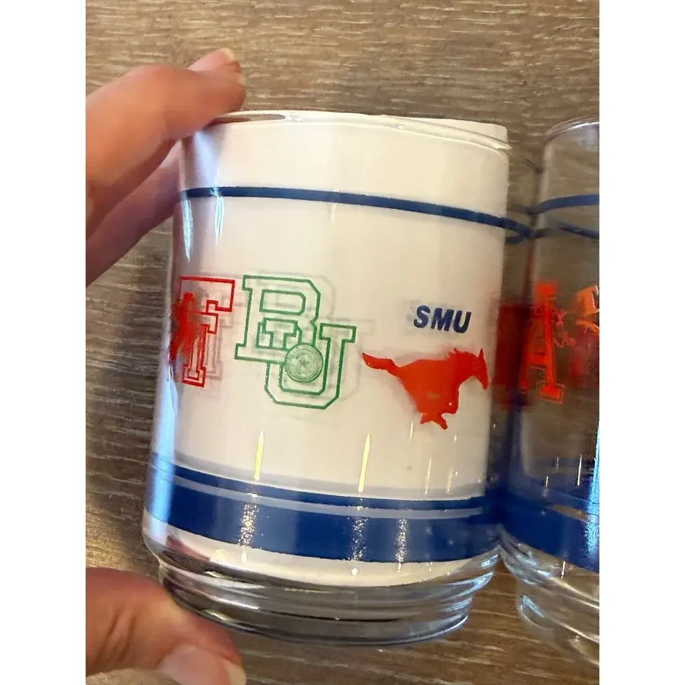 Vintage 1980's Southwest Conference SWC Football Team Logo Glasses Tumbler set 2